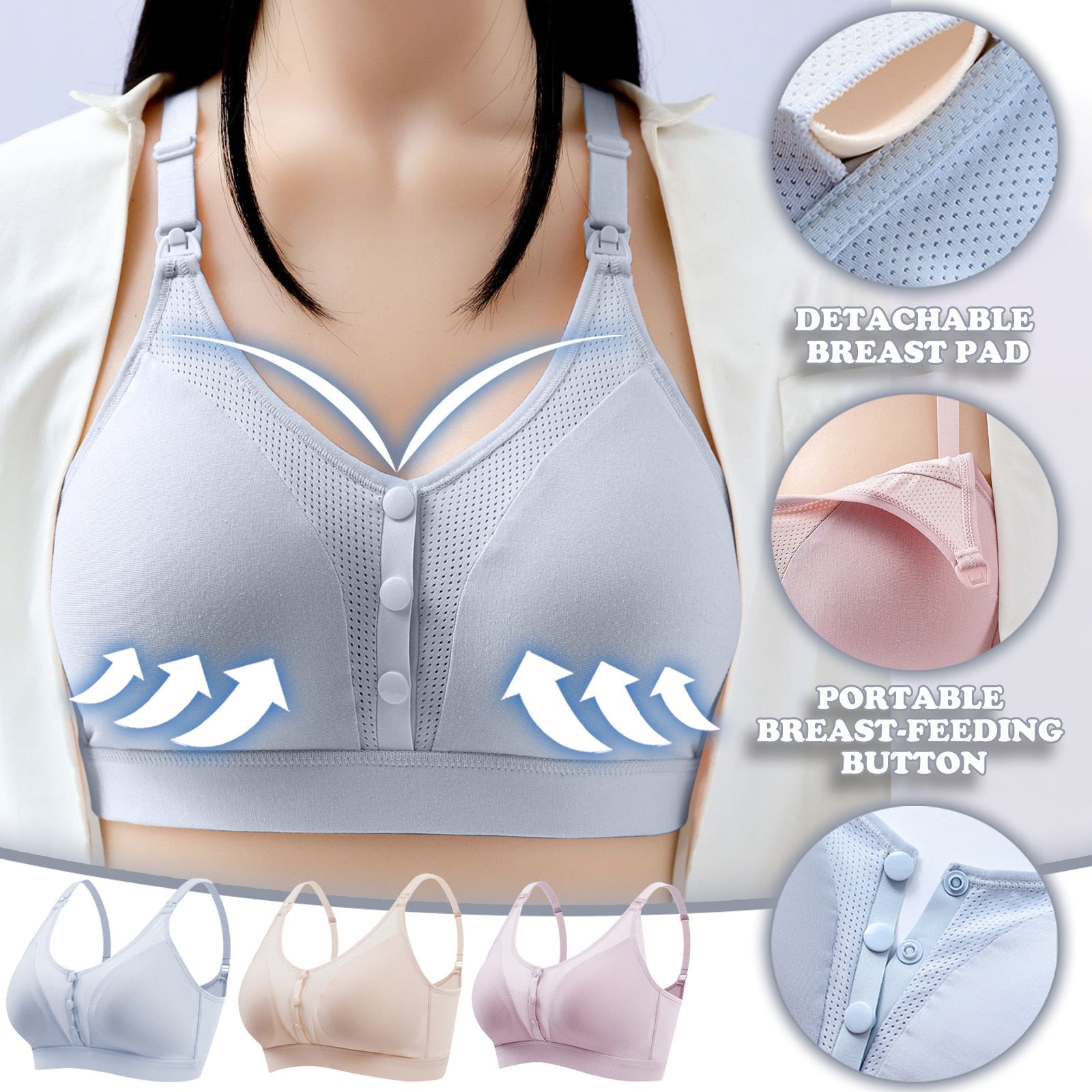 Maternity Bra Front Open Breast-feeding Bra Solid Color Button